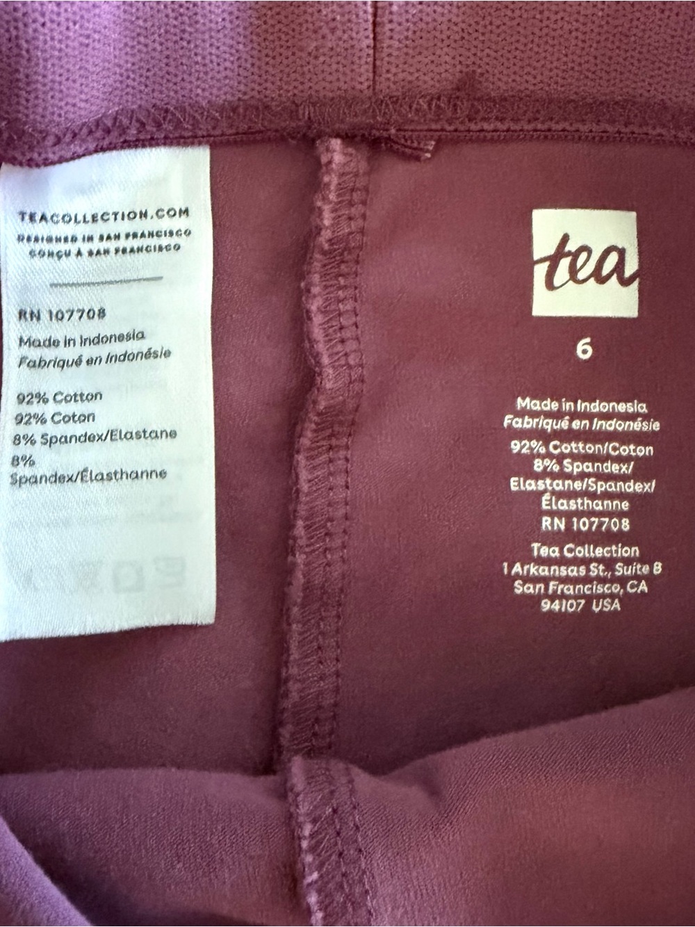 Tea Collection Girls' Mauve Purple Leggings - Size 6, barely worn